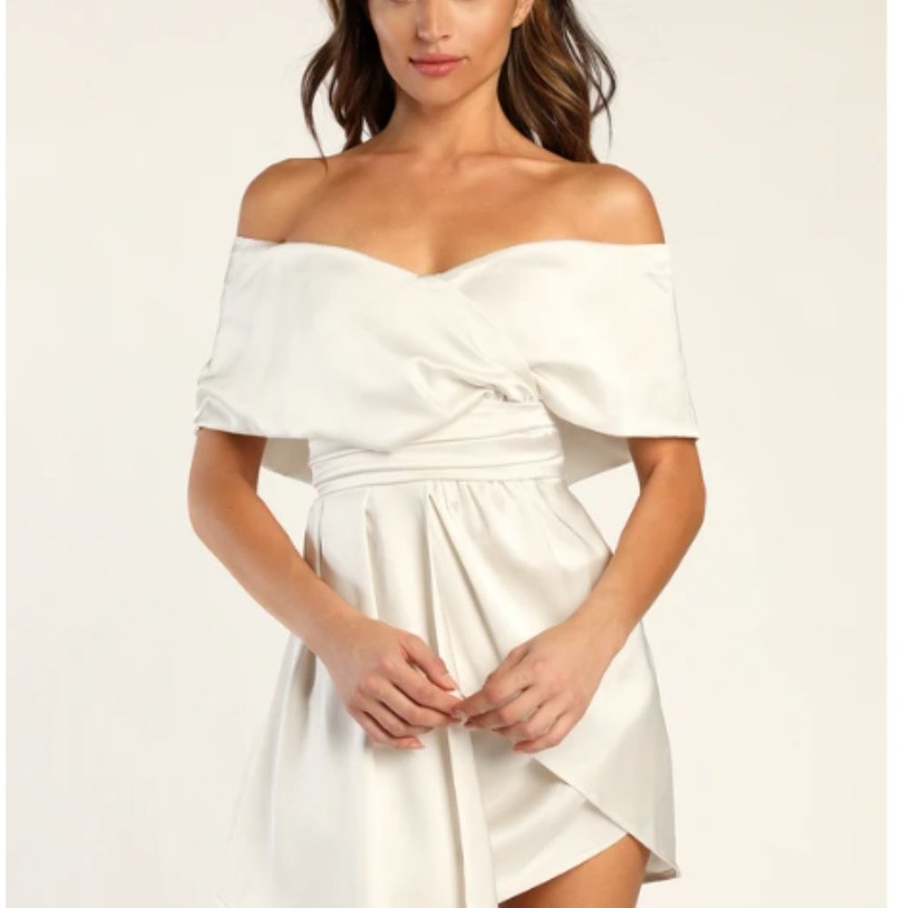 Satin Off the Shoulder Mini Dress